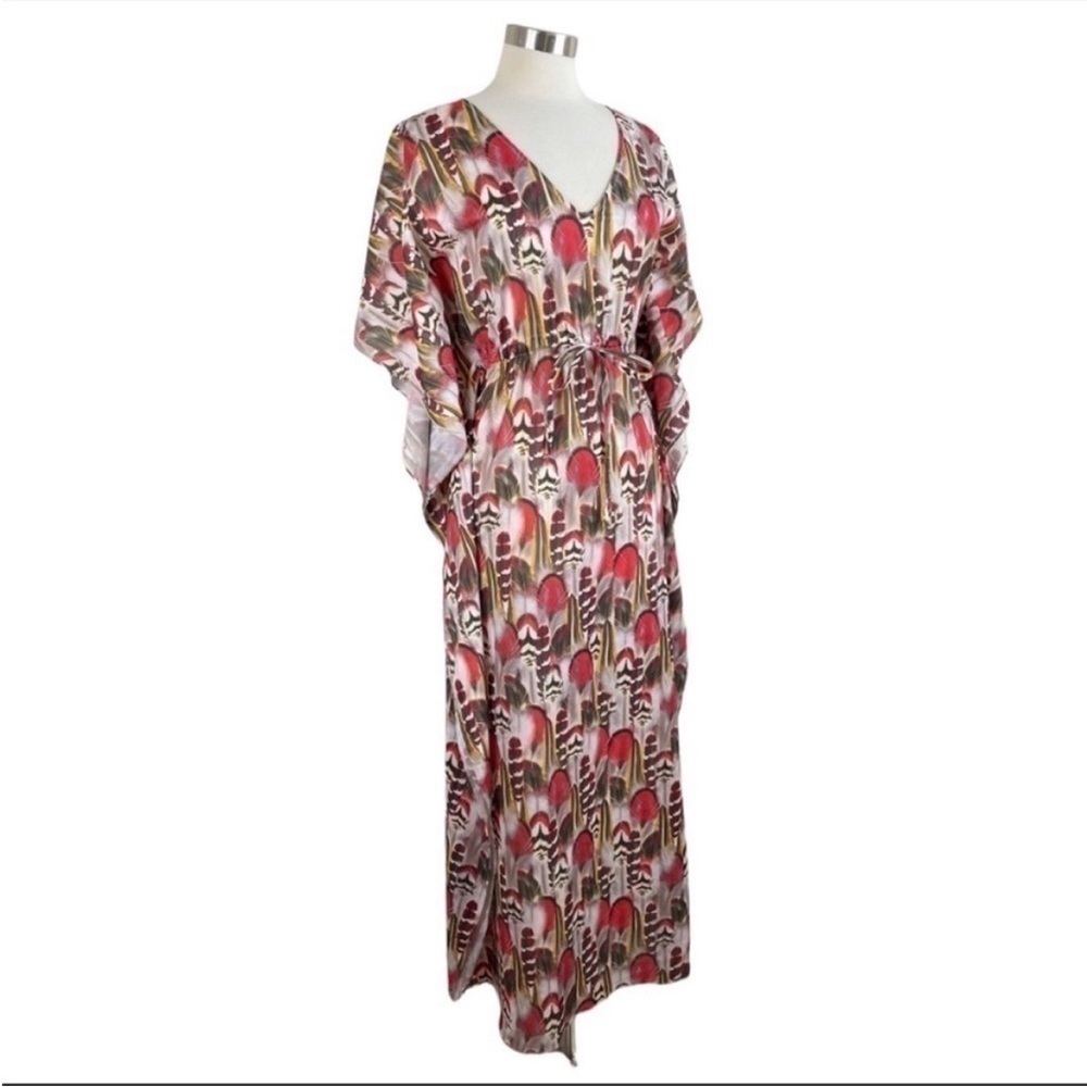 TRAFFIC PEOPLE Feather Print Caftan Maxi size XS - Picture 2 of 9